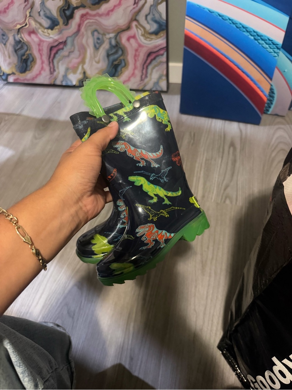 Western Chief Kids Dinosaur Rain Boots - Black, Green
